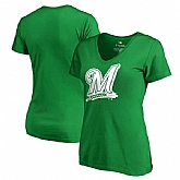 Women Milwaukee Brewers Fanatics Branded Kelly Green Plus Size St. Patrick's Day White Logo V Neck T-Shirt,baseball caps,new era cap wholesale,wholesale hats